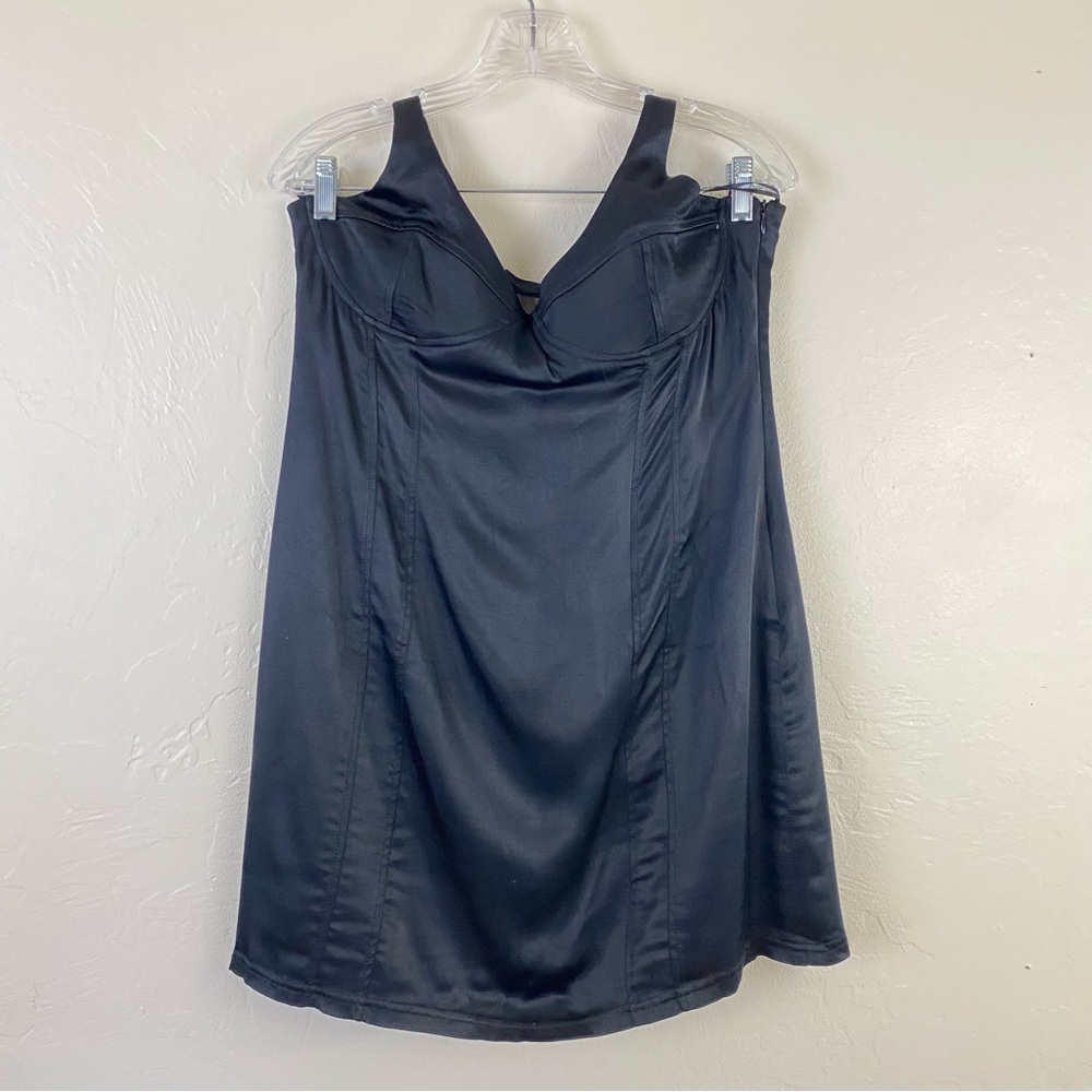 Zara NWT Size XXL Black Silky Satin Sweetheart Halter Neckline Mini Dress